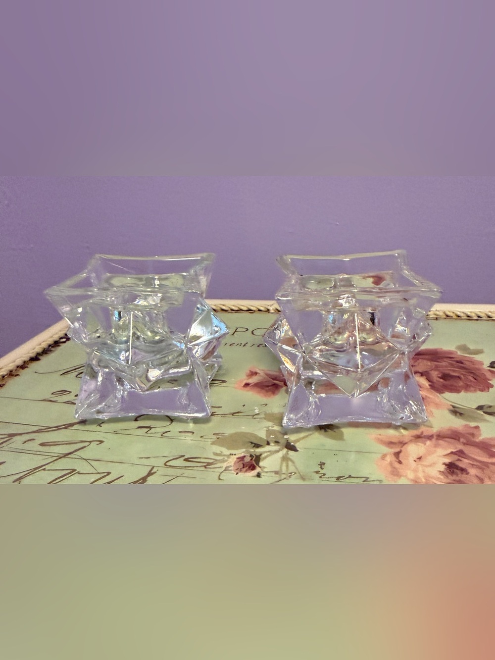 Vintage Michael C Fina Fifth Avenue 24% Lead Crystal Star Taper Candle Holders